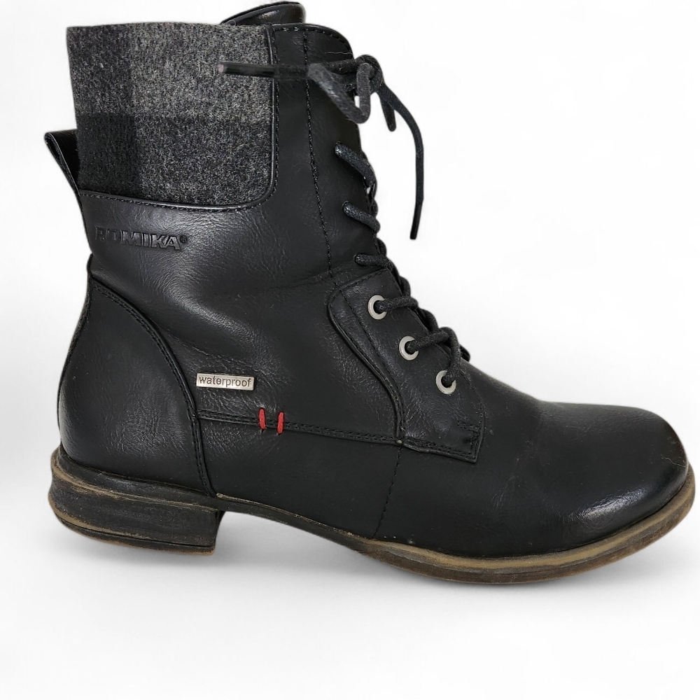 ROMIKA Black Waterproof Combat Style Lace-Up Boots size 38